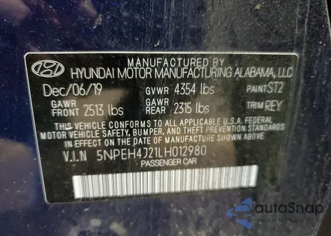 2020 Hyundai Sonata Limited z USA, uszkodzony, nr VIN 5NPEH4J21LH012980